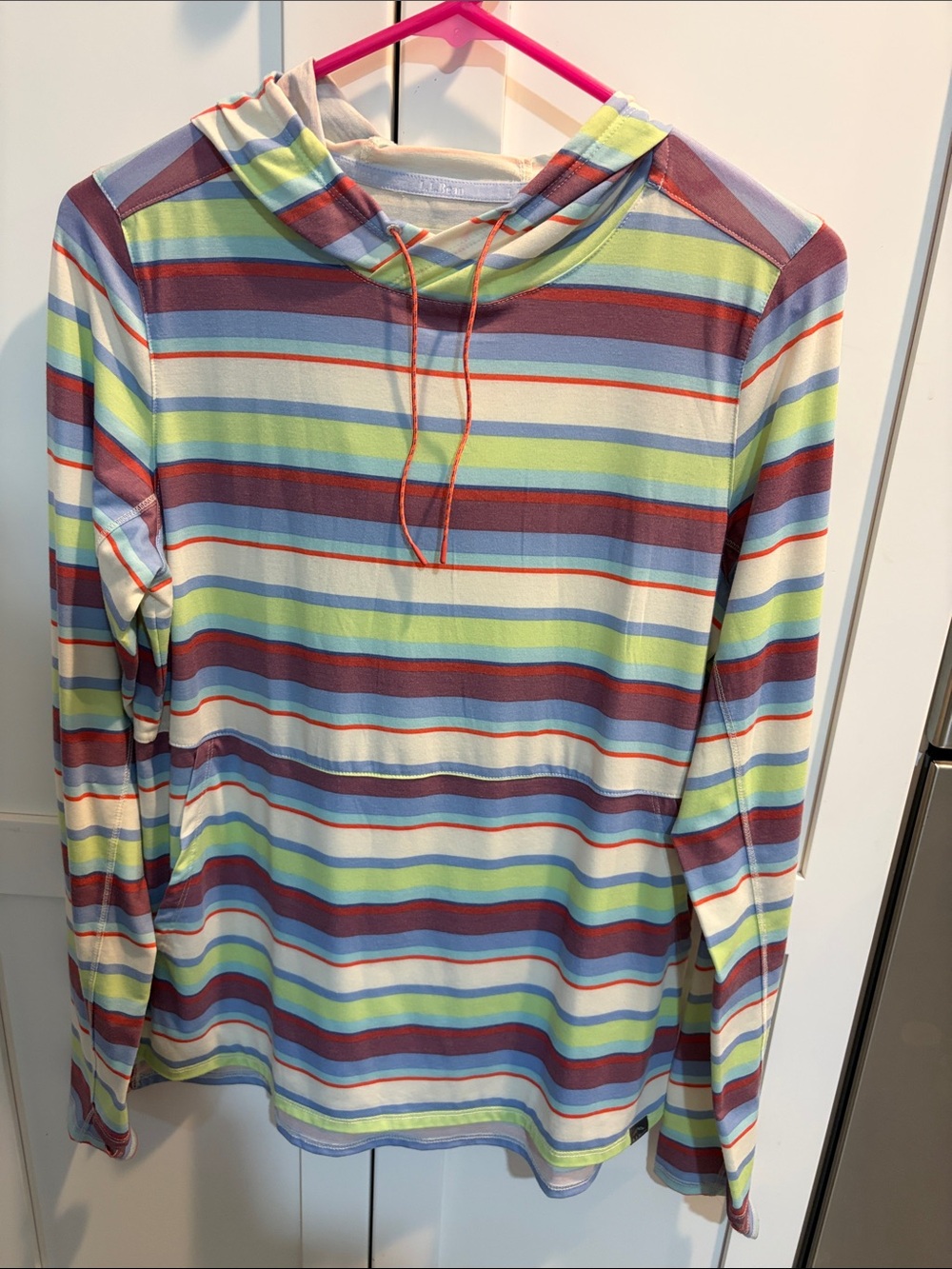 L.L. Bean Striped Hooded Pullover in Blue, Green & Red